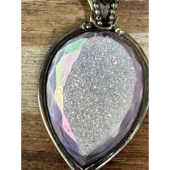 Sterling Silver Teardrop Druzy  Amethyst Pendant Sajen 925 - Picture 2 of 8
